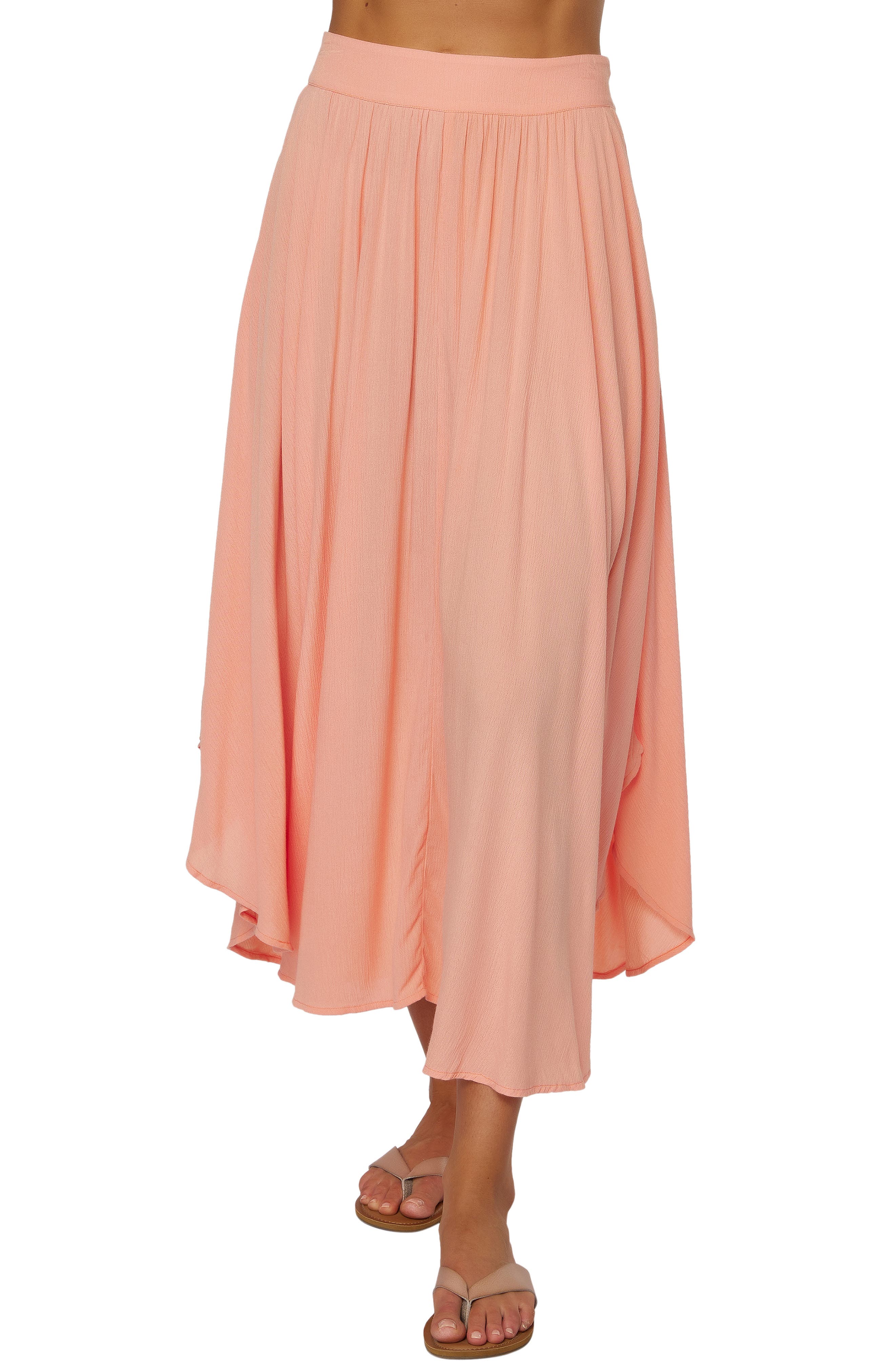 Deep Blue Womens Orange Solid Color Ruffle Hi-Low Hem Cover-Up Skirt S-XL 